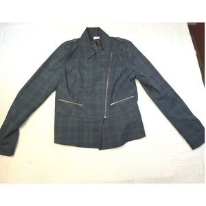 Cabi Plaid Moto Jacket Asymmetrical‎ Zip Shoulder Detail Women's Size 4
